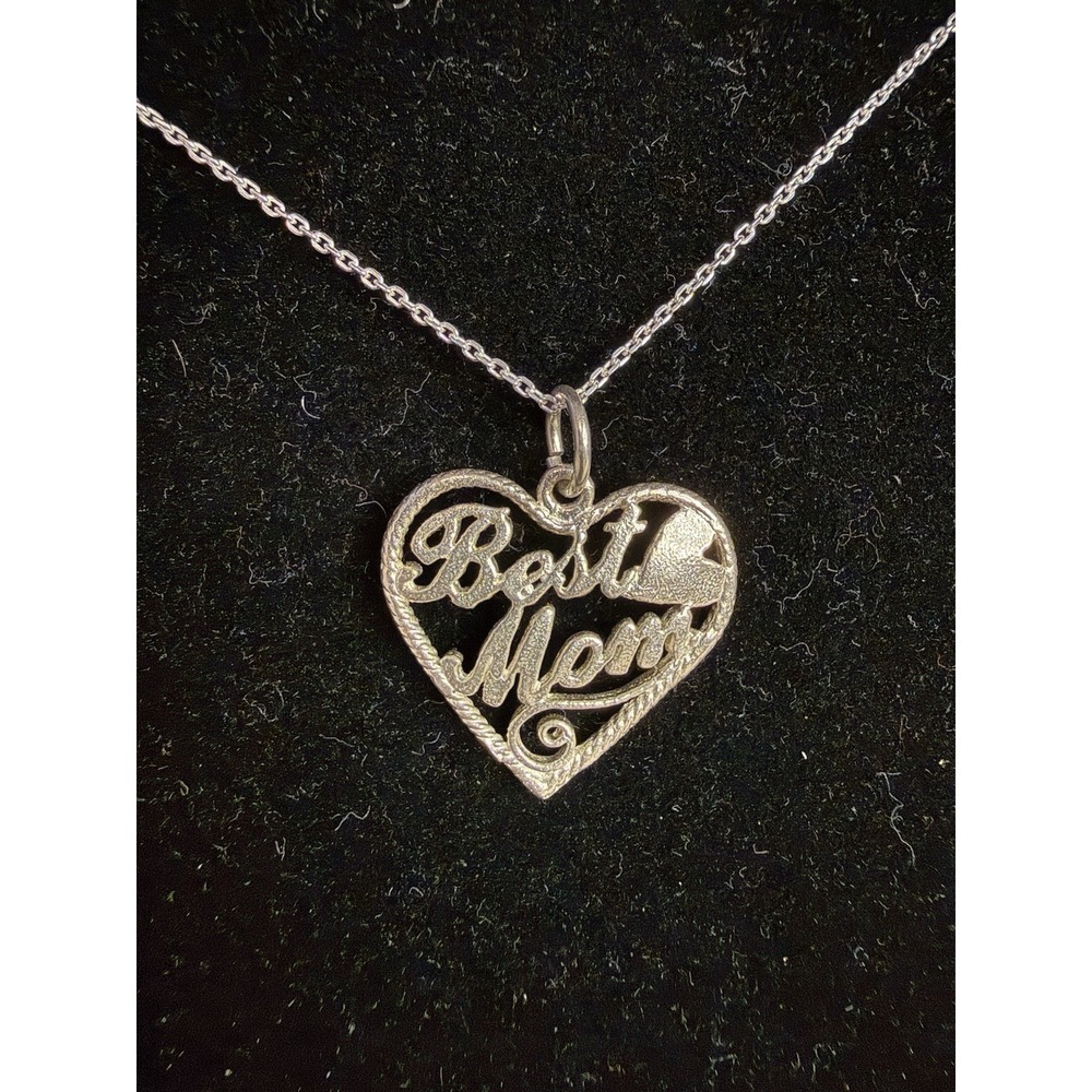 Sterling Silver 925 Heart Mom Necklace Best Mom Charm with 20 Inch 925 Chain